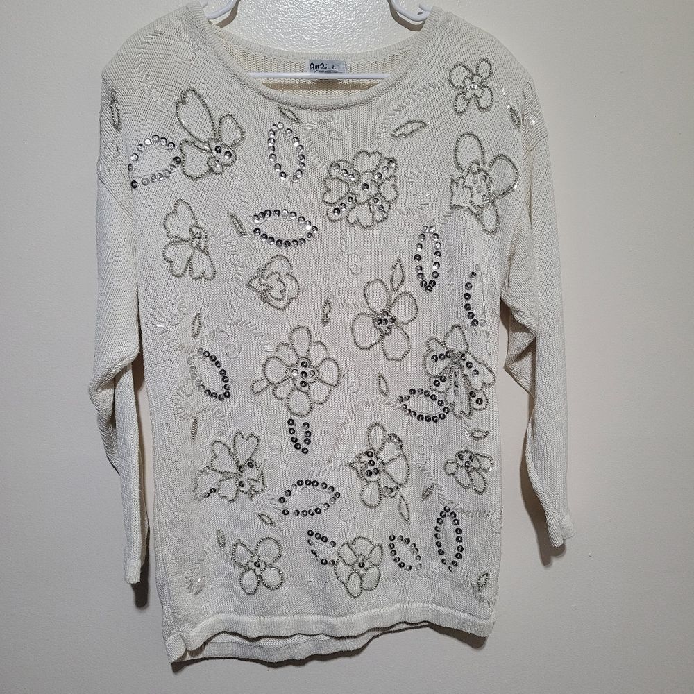 All Points Embellished Cream Sweater
